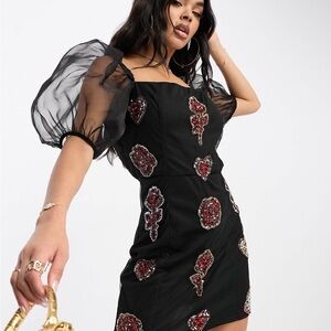 ASOS black and red beaded dress